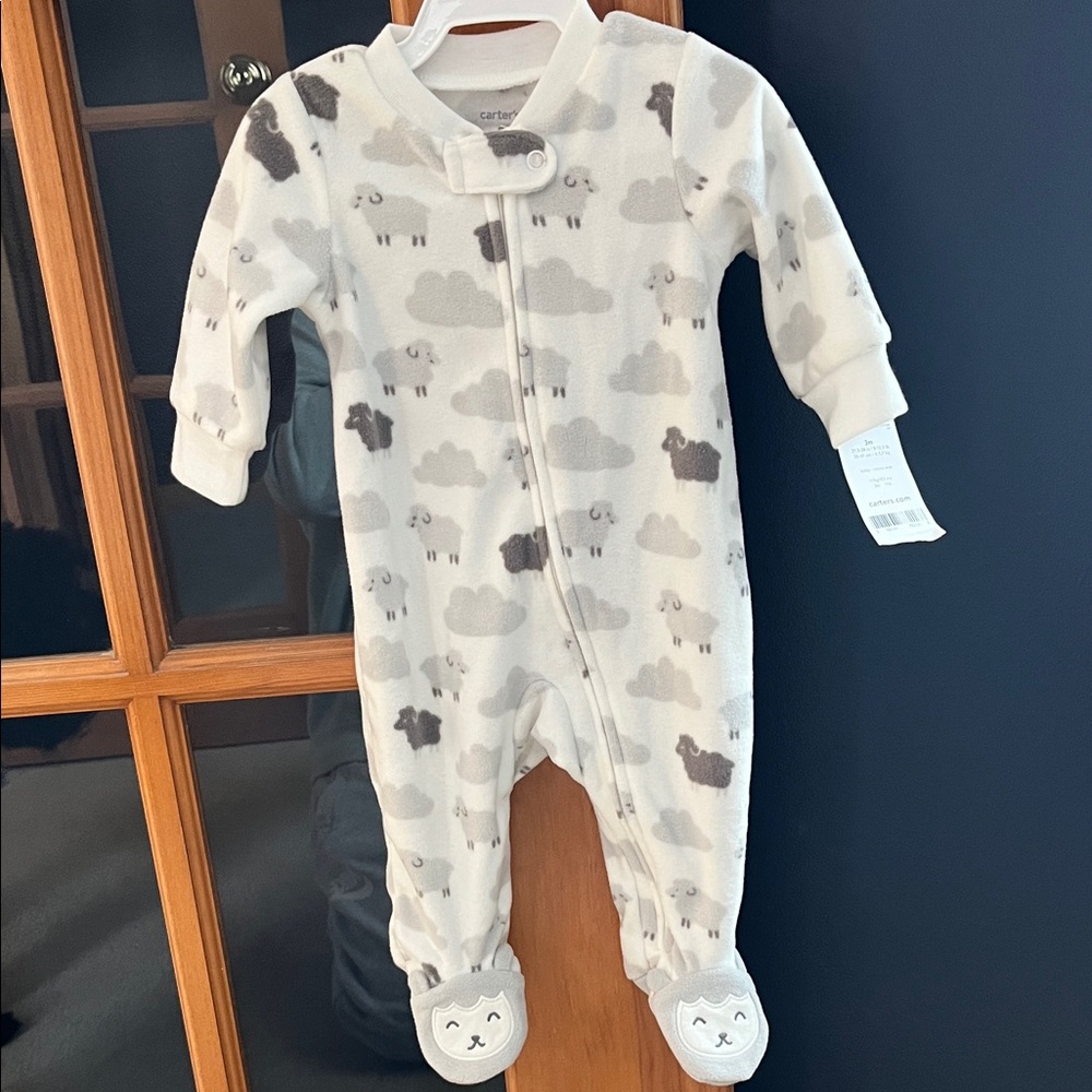 Carter's White and Gray Cloud and Lamb Print Footed One Piece